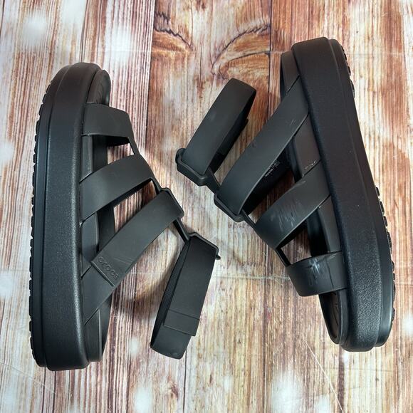 Crocs BROOKLYN LUXE Womens Size 6 Black Gladiator Wedge Sandals Open Toe Shoes - Picture 6 of 9